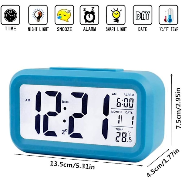 Väckarklocka LED Digital Stor Display Snooze Nattlampa Blå