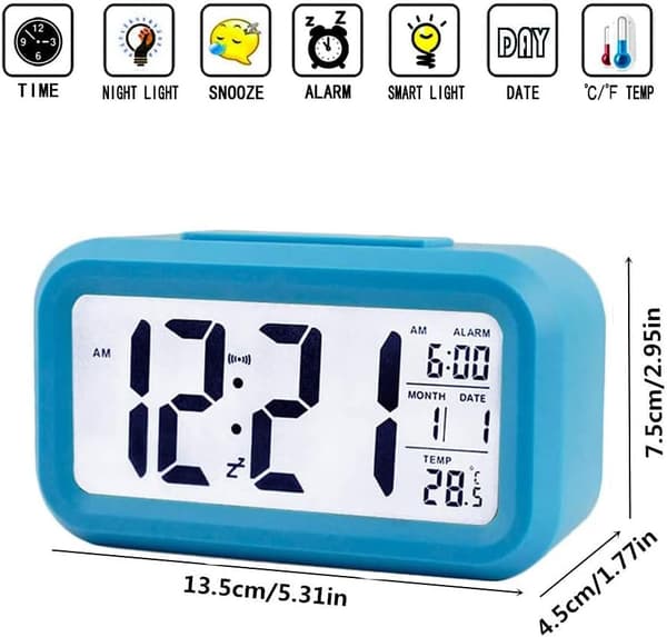 Vækkeur LED Digitalt Stort Display Snooze Natlys Blå