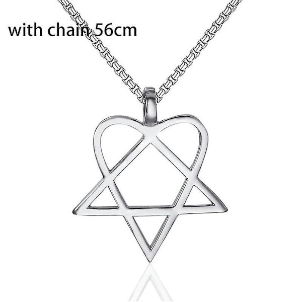 Heartagram Star Heart Him Mens Womens Rustfritt Stål Anheng Halskjede Vintage Smykker Style 2-chain 56cm