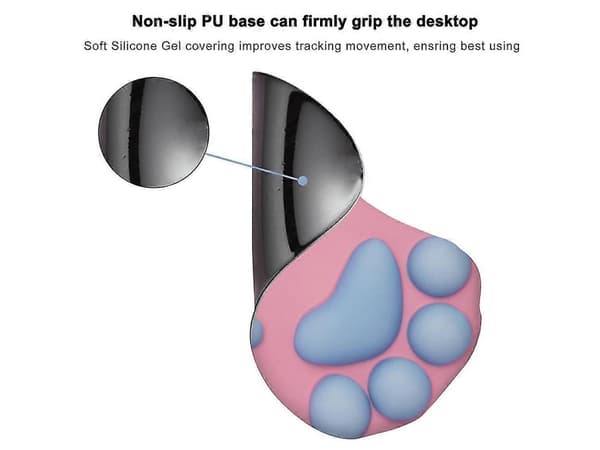 Musematte med kattepote og håndleddsstøttepute, myk silikon håndleddsstøtte ergonomisk musematte, blå