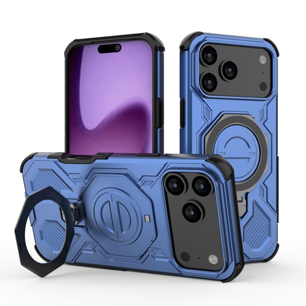 Etui til iPhone 17 Pro Max med 360° roterende magnetisk beslag, blå