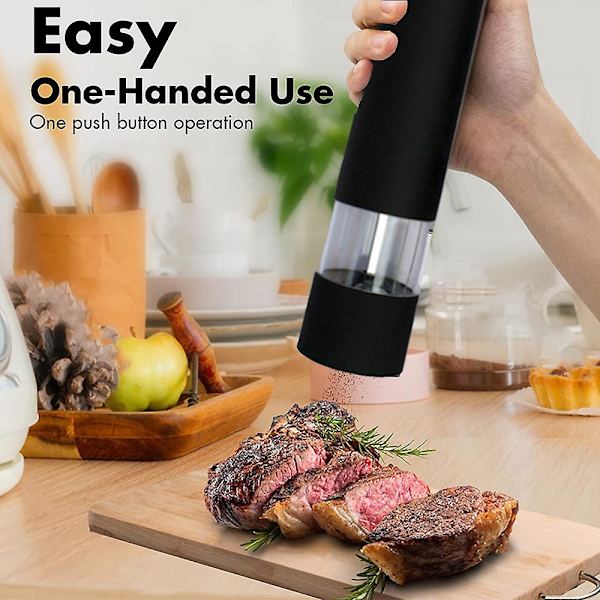 Sähkökäyttöinen merisuola- ja pippurimylly ja shaker set, paristokäyttöinen valolla ja säädettävä, 2 kpl pakkaus 2pcs black