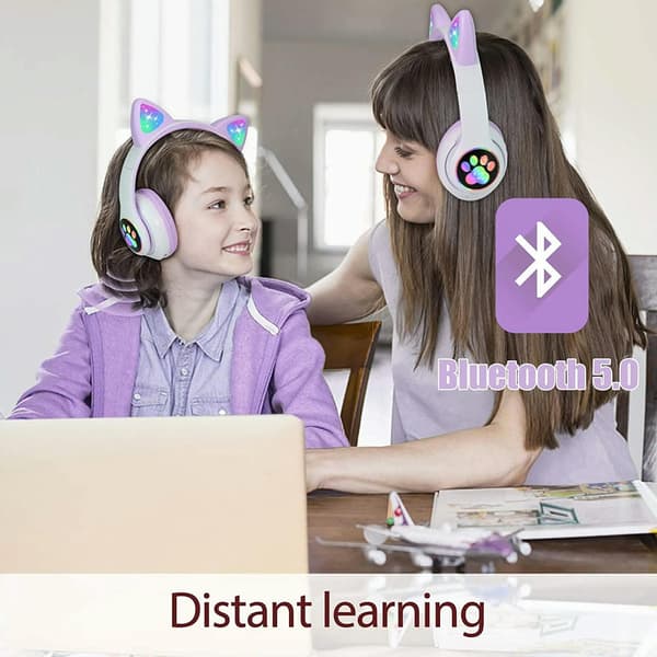 Bluetooth-hörlurar True Wireless-hörlurar LED-ljus upp barn Bluetooth In-Ear med/mikrofon lila