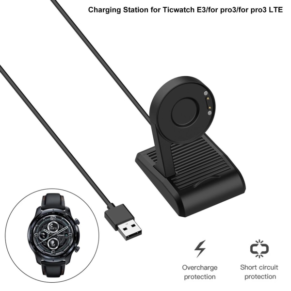 Ladedokkingstasjon for Ticwatch E3 Smart Watch Laderkabel USB ladedataholderbase