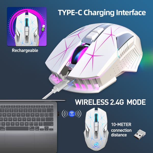 2.4G Trådløs Mus 2400dpi Farvelys USB Plug and Play Mus Egnet til Hjemmespil Kontorcomputer hvid