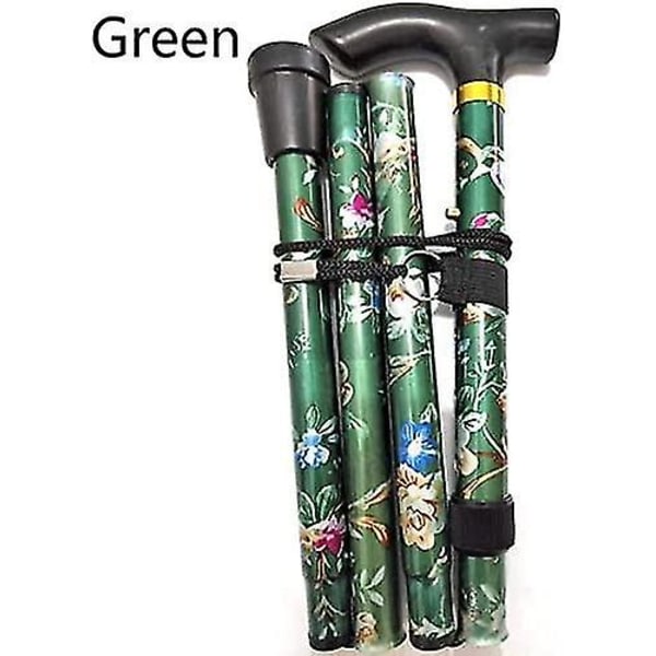 Sammenfoldelig spadserestok Justerbar aluminiumsblomstret vandrestok til vandring Camping Holdbar mobilitetshjælp Green