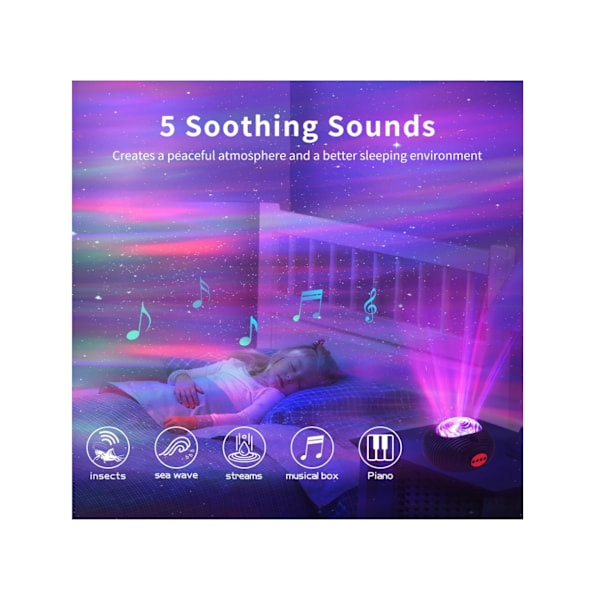 Galaxy-projektor Aurora-projektor Stjernehimmel-projektor med 56 lyseffekter og 5 lyder Hvit nattlys-projektor for barn Valentinsdag