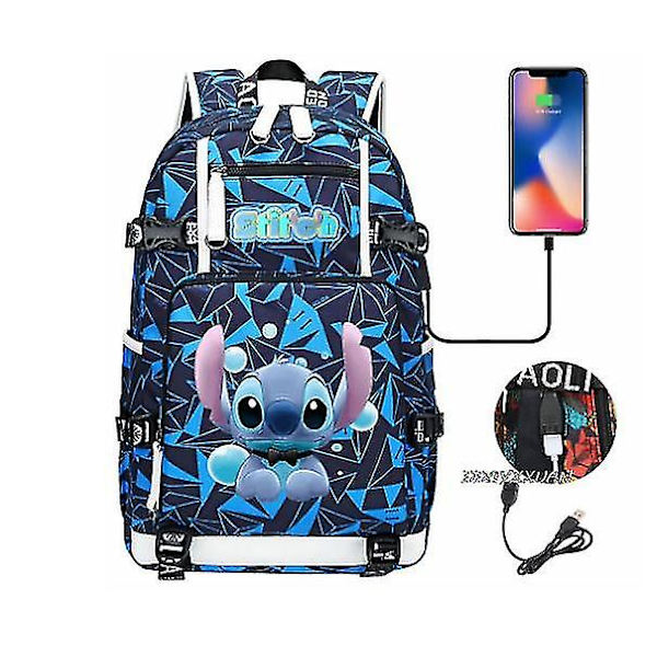 Lilo og Stitch Skolesekker Kapasitet Ryggsekker Gutter Jenter Usb Lading Reise Stor Bærbar PC Studenter Skolesekk Bagpack Chocolate
