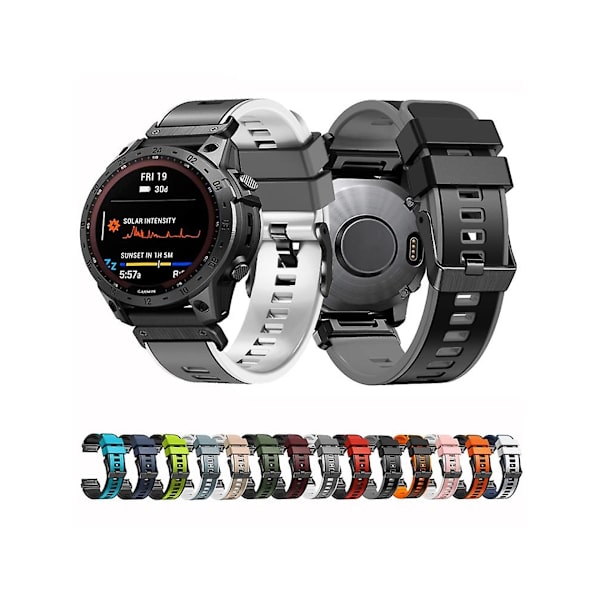 Rem for Garmin Fenix 7X 26 mm Glatt Stoff To-farget Hurtigutløsning Silikonklokke Rem Rosa Hvit