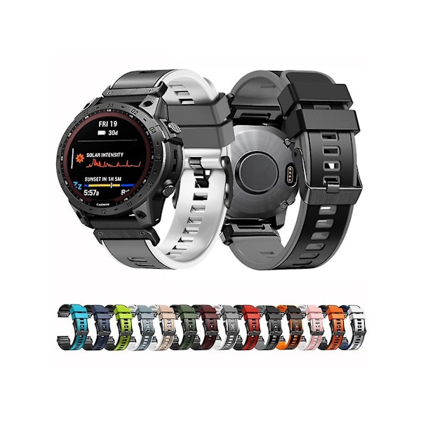 Rem til Garmin Fenix 7X 26Mm To-farvet Glat Stof Hurtigudløselig Silikone Urrem Sort Grå