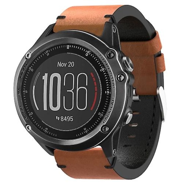 För Garmin Fenix ​​3 26mm lädersutur stålspänne watch Brown