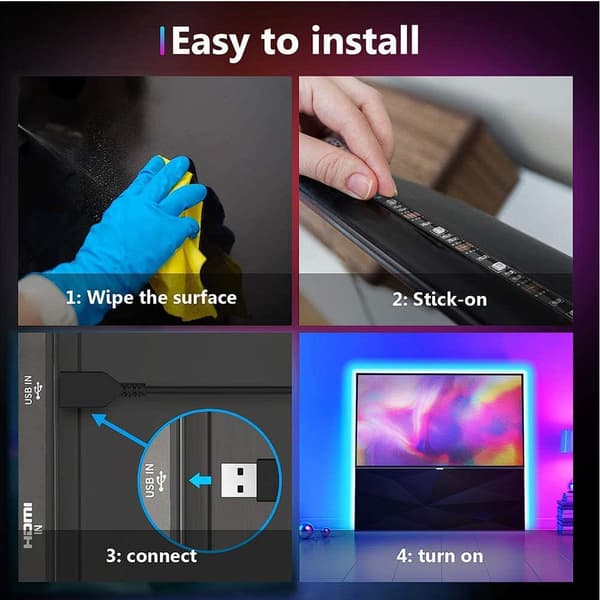 LED Lysstripe, USB 5V 24 Tasters Bluetooth-kontroll 18 LED dekorativ atmosfærelys for TV stasjonær datamaskin (1M)