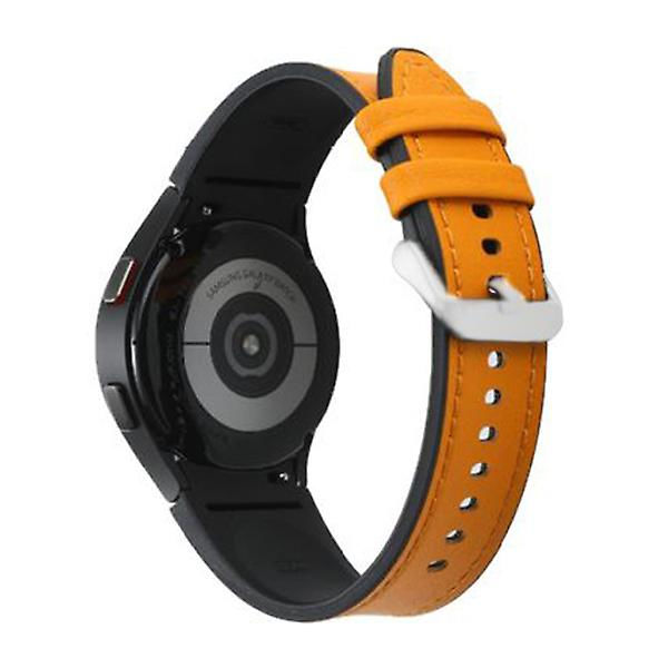 Læderrem til Samsung Galaxy Watch 4 Classic 44mm 40mm Ingen huller Silikone+læderarmbånd Correa Galaxy Watch 4 5 Pro Band yellow-silver Galaxy watch 5-5 proS-M