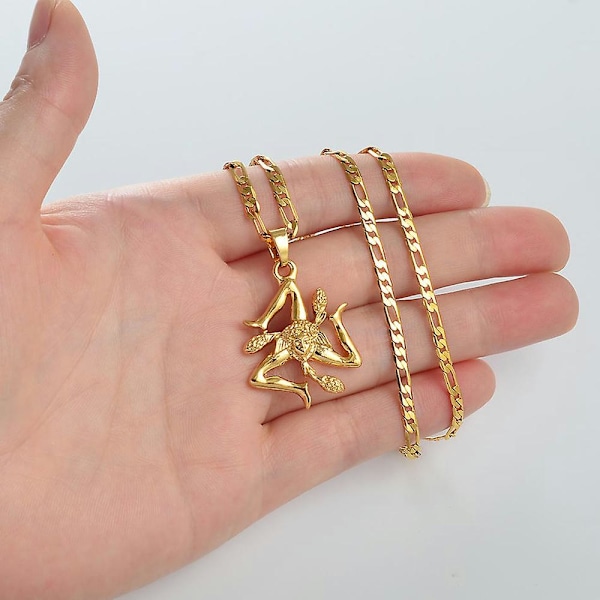 Anniyo Sicilien Italien Städer Flagga Hänge Halsband Män Kvinnor Guld Färg Italienska Sicilien Smycken #237106p Gold Color 60cm Thin Chain