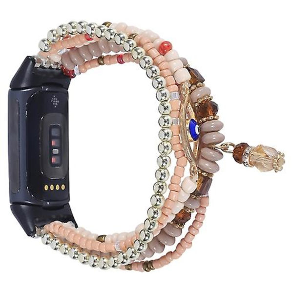 För Fitbit Charge 5 Eye Bead Chain Watch Band Light Coffee