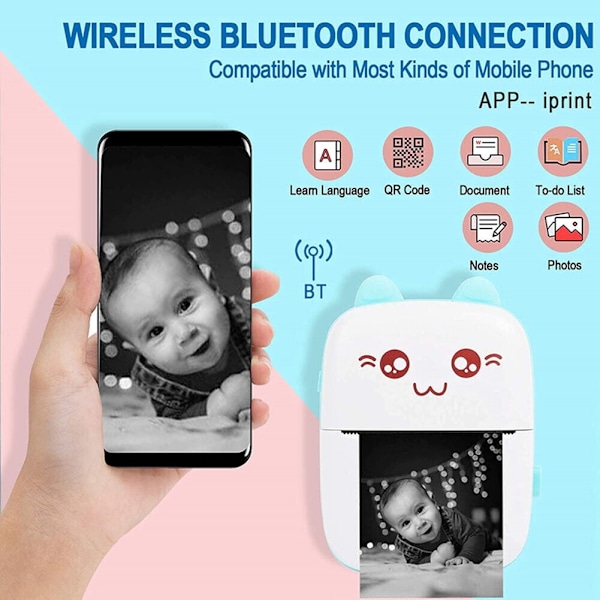 Mini Kannettava Tulostin, Langaton Bluetooth-Lämpötulostin iOS:lle ja Androidille Vihreä