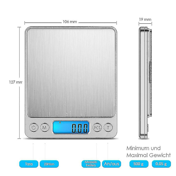 Digital kjøkkenvekt, 500g/ 0.01g Liten smykkeskala for smykker