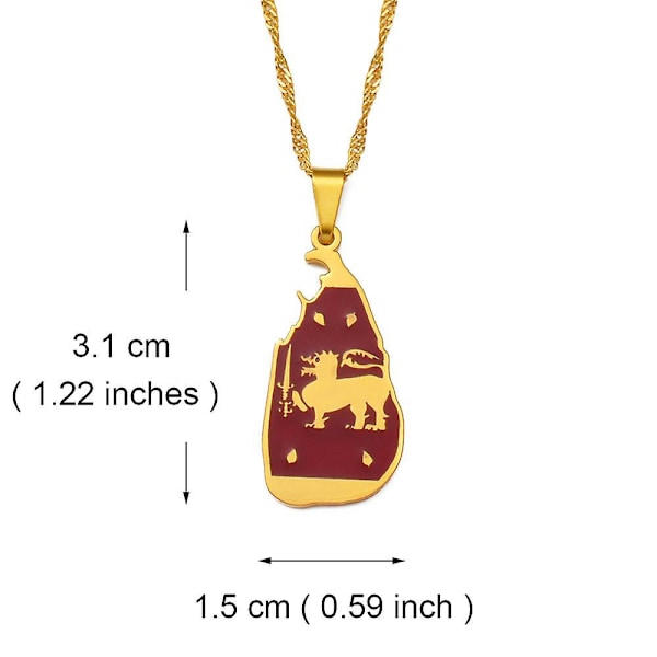 Anniyoc Sri Lanka kart og fargerikt flagg anheng halskjeder kvinner jente sjarm Sri Lankas kart smykker #206621 Gold Color 60cm Thin Chain