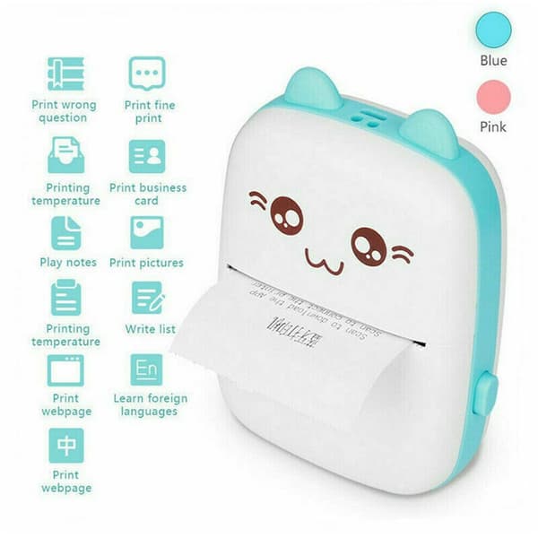 Bærbar Bluetooth Termisk Printer 58mm Mini Trådløs Pos Billede Foto Mobiltelefon Printer Blå