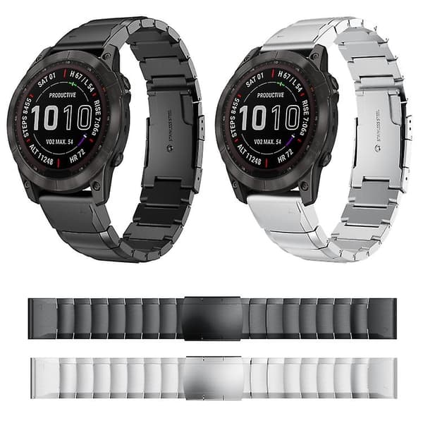 For Garmin Fenix ​​7x 26mm Tortoise Shell rustfritt stål klokkebånd Black