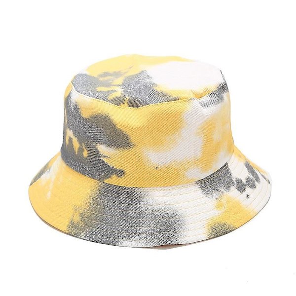 Vuxen Bucket Hat Fisherman Hat Vändbar Fiskehatt Färgglada Graffiti Kepsar Hip Hop Creative Tie Dye hatt Yellow