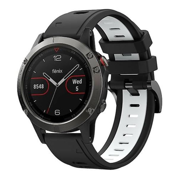 Til Garmin Fenix ​​5 22mm To-farve Sports Silikone Watch Band Black-White