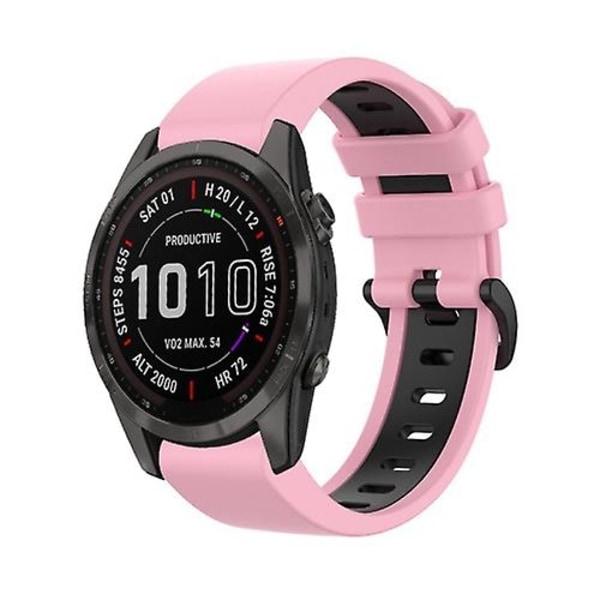 For Garmin Fenix ​​7s Solar 22mm Silikon Sports To-farget Watch Band Pink-Black