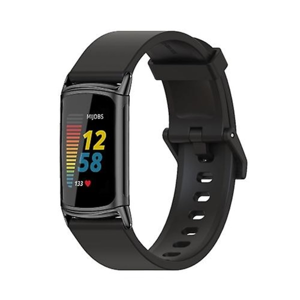 Til Fitbit Charge 5 Mijobs Soft Silicone Watch Band Black