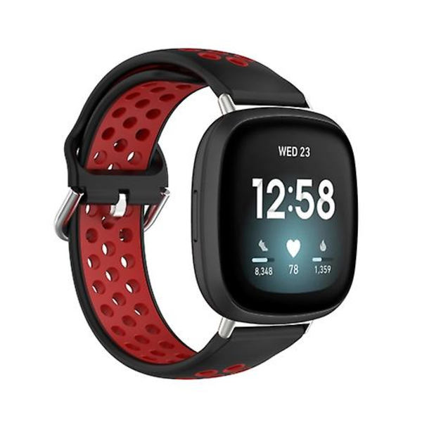 För Fitbit Versa 4 / Sense 2 Dual Colour Silicone Watch Band Black Red