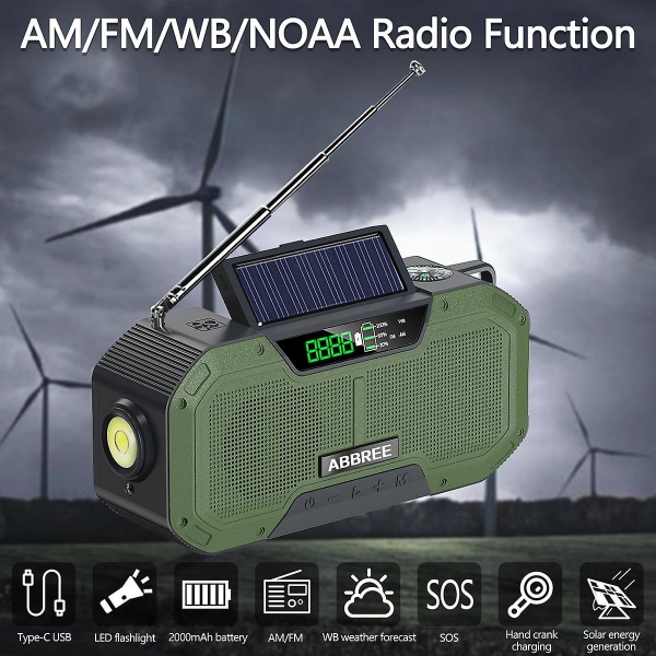 Grønn nødradio 5000mah Solar Håndsveiv Bærbar Am/fm/noaa Sos Radio Med lommelykt amp;leselampe Mobillader white 2000mah