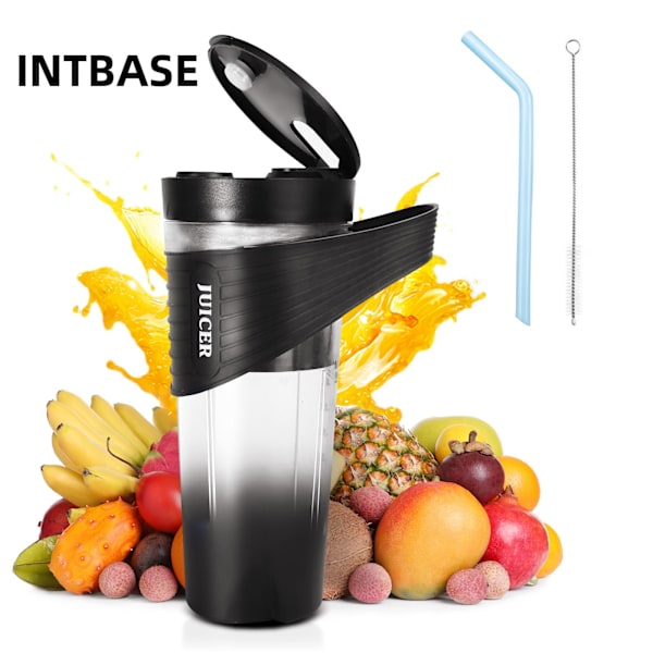 Bärbar mixerkopp för smoothies, shakes, USB-laddningsbar, 460 ml, svart