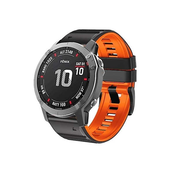 Rem til Garmin Fenix 7/7X/6/6X/5/5X 22Mm To-farvet silikoneurrem Sort Orange