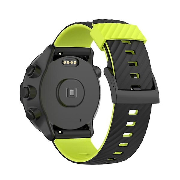For Suunto 7 24 mm tofarget silikonklokkerem Black Lime Green