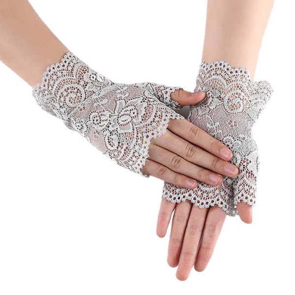 Kvinnor ihåliga handskar Bröllopsfest Brudvantar Sheer Mesh fingerlösa handskar Gray