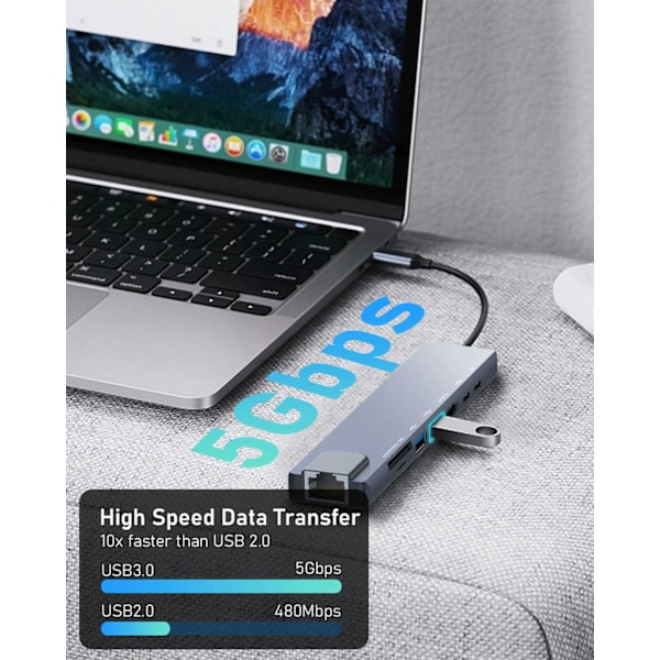 USB C -keskitin Ethernet, 4K USB C - HDMI -keskitin, 8-in-1-monitoiminen USB C -sovitin, tyyppi C -telakka, yhteensopiva MacBook Pro Air Ipadin kanssa