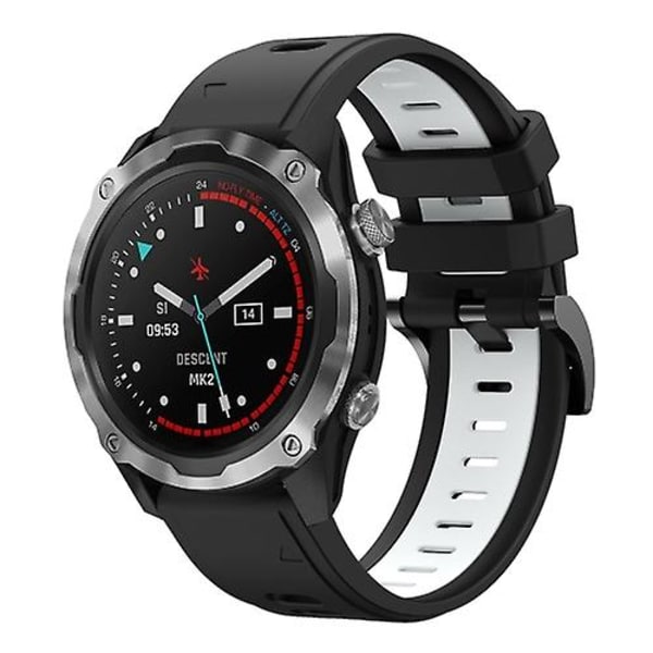 Til Garmin Descent Mk 2 26mm Tofarvet Sports Silikone Urbånd Black-White