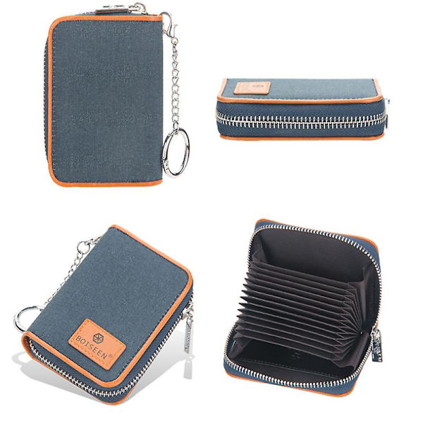 Kreditkort Pung Lynlås Kort Etuier Holder Til Mænd Kvinder Rfid Blocking Key Chain Blue