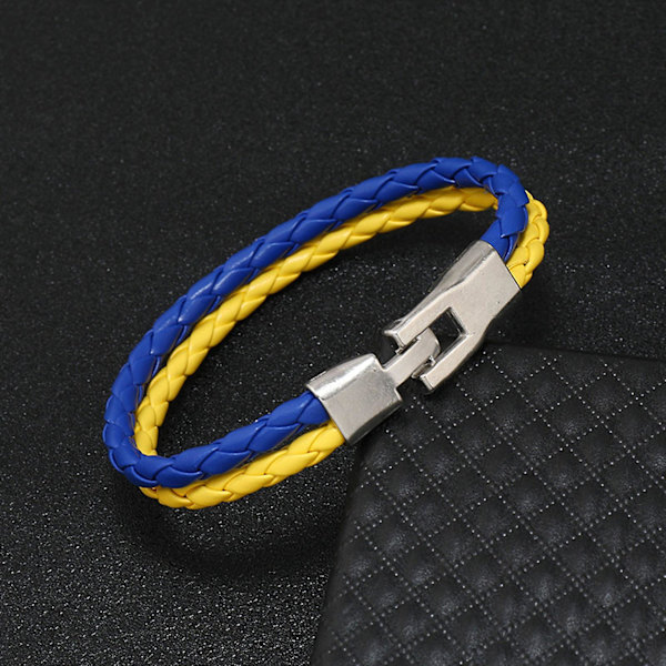 Vävt ukrainsk flaggarmband Läder Blå Gul Ukrainskt armbandsarmband