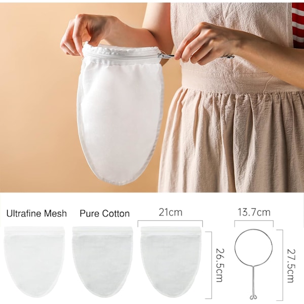 Pähkinämaitopussi jalustalla ja siiviläpusseilla - Uudelleenkäytettävä Pass Cloth