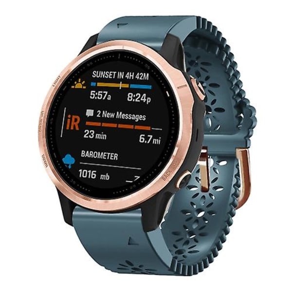 For Garmin Fenix ​​6s 20 mm silikonklokkebånd for dame med blonder Lake Blue