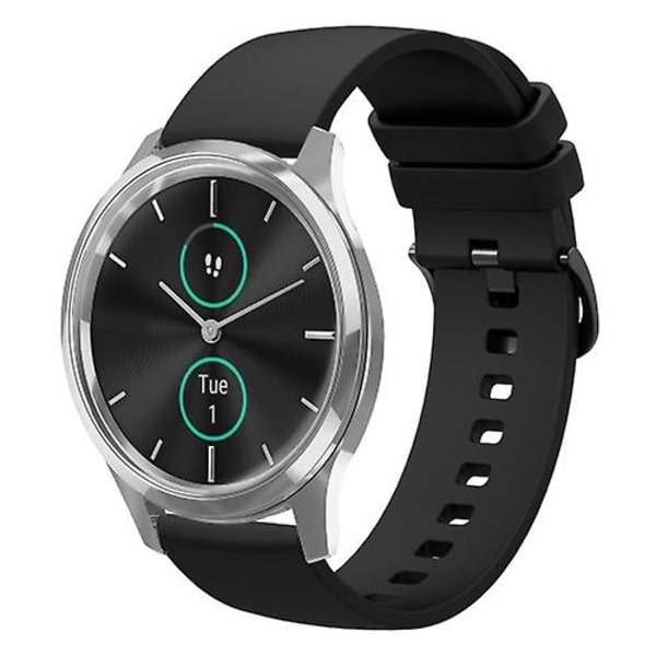 För Garmin Vivomove Luxe 20 mm Solid Color Soft Silikon Watch Band Black