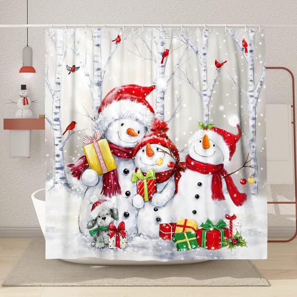 Vinter Jul Duschdraperi Set (183 cm x 183 cm) - Jultema med Snögubbar för Barn
