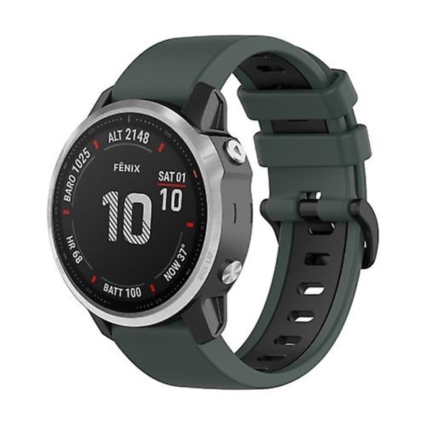 For Garmin Fenix ​​6s Pro 22mm Silikon Sports To-farget klokkebånd Olive Green-Black