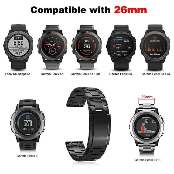 For Garmin Fenix ​​6x 26 mm titanlegering hurtigutløser klokkerem Black