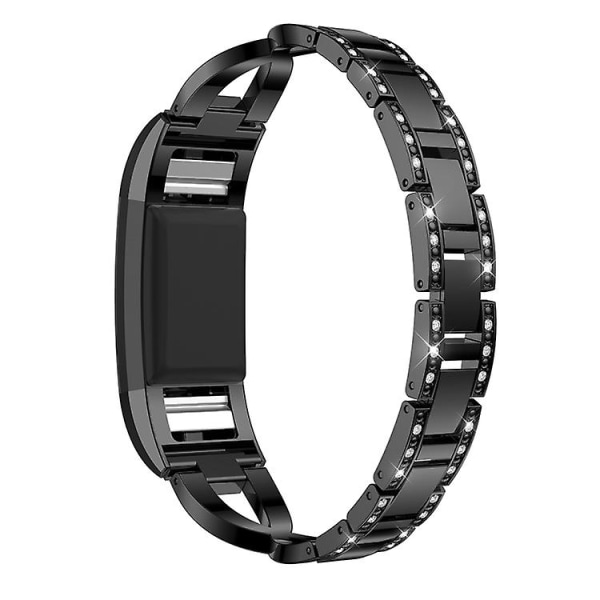 X-formad watch i massivt rostfritt stål med diamanter för Fitbit Charge 2 Black