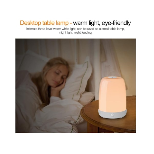 Nattbordlampe med berøringsfølsom 3-veis dimmbar liten lampe for soverom Berøringslampe for soverom Bordlampe