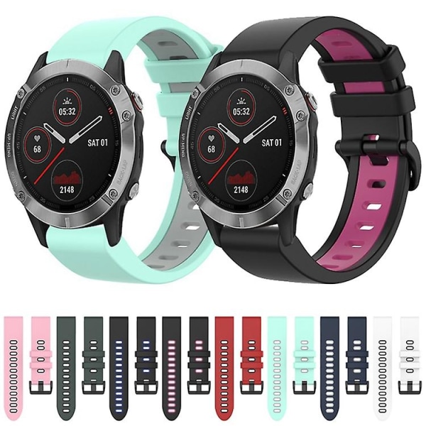 For Garmin Fenix ​​6 22 mm silikon sportsklokkerem i to farger Pink-Black