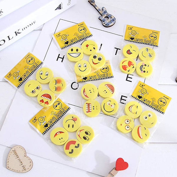 36 kappaletta pyyhekumia, uutuus Emoji Eraser hymiöllä Smiley Face Kids Festival