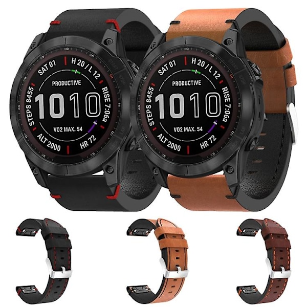 Til Garmin Fenix ​​7x 26mm Læder Sutur Stål Spænde Urbånd Brown