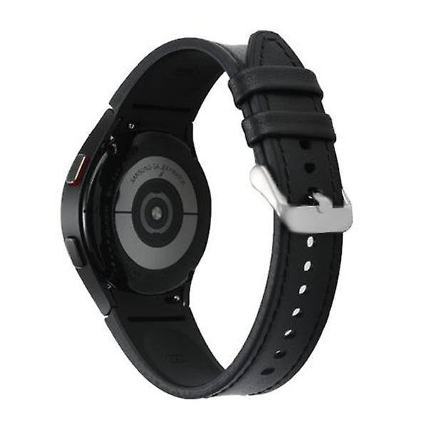 Læderrem til Samsung Galaxy Watch 4 Classic 44mm 40mm Ingen huller Silikone+læderarmbånd Correa Galaxy Watch 4 5 Pro Band black-silver Galaxy watch 5-5 proS-M